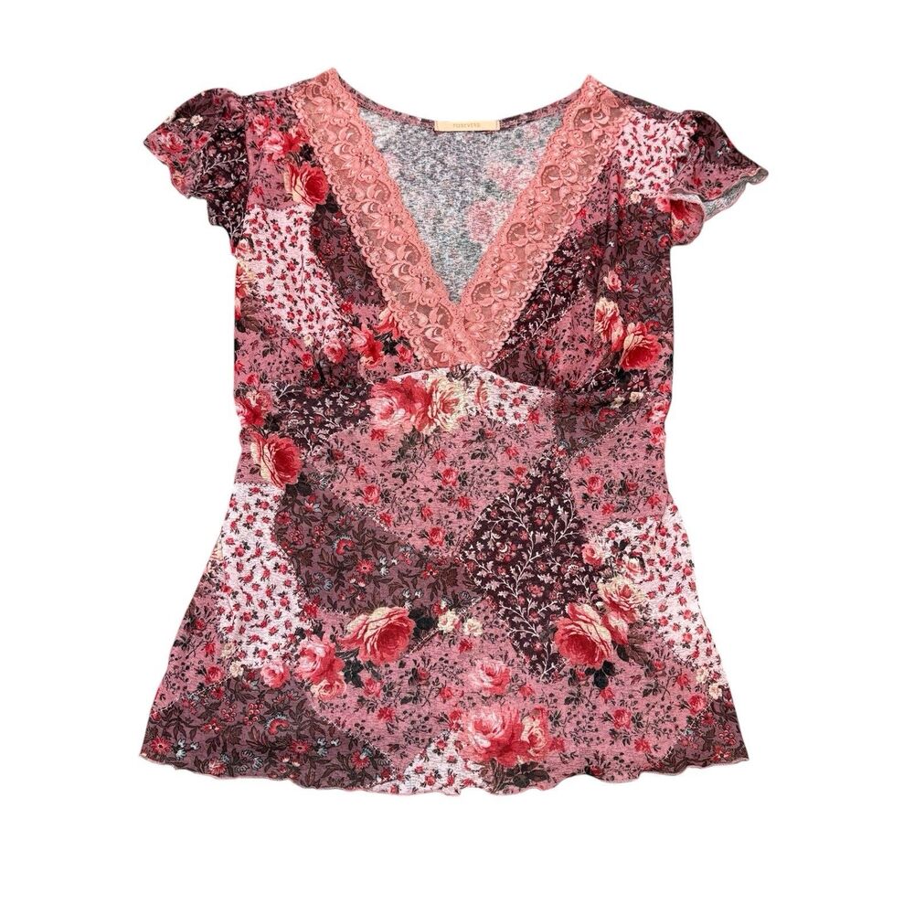 Forever 21 Vintage Pink Foral Babydoll Top Size L Y2K 90s